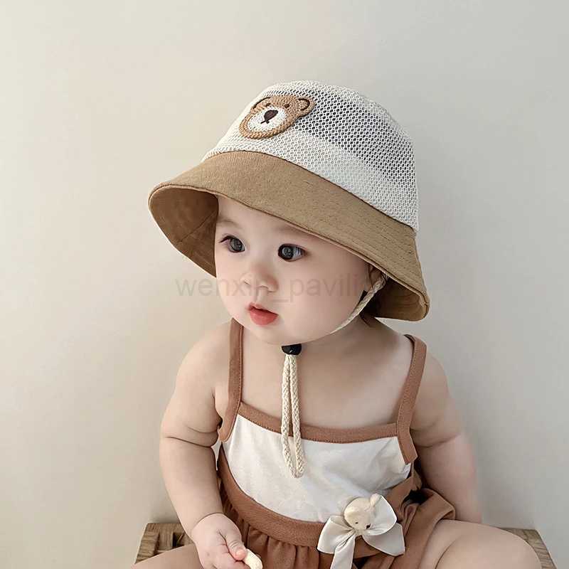 Baby Summer Bucket Hat Cute Bear Toddler Kids Mesh Breathable Sun Hats Outdoor Beach Boy Girl Panama Fisherman CapXJ240730