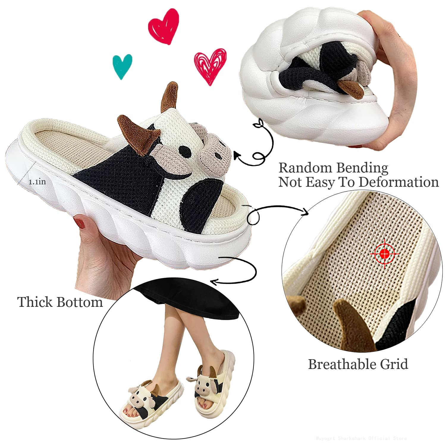 Cute Cartoon Milk Cow Home Slippers Men Thick Sole Open Toe Cotton Slippers Woman 2023 Autumn Winter Soft Indoor Slides Shoes