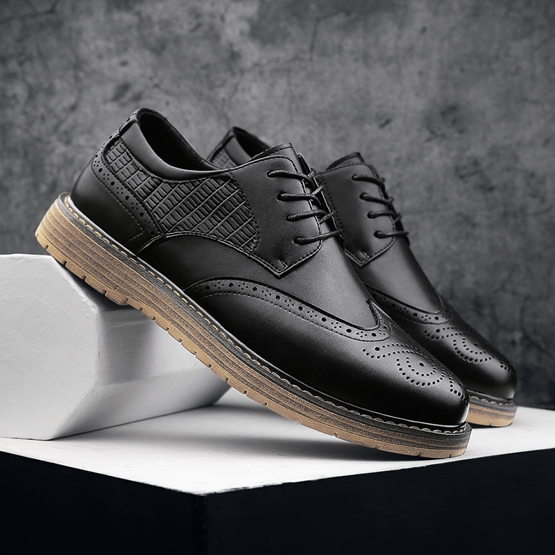 Men's Spring Casual Leather Thick Oxford Fashionable Quality Baroque Comfortable Soft Soled New Business Dress Shoes 87A9