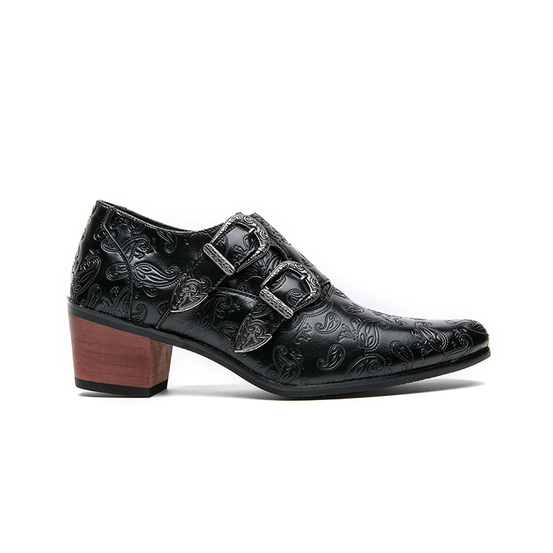 New Big Size Brown Double Buckle Men High Heel Shoes Thick Bottom Printing Black Men Casual Shoes Zapatos Casuales Para Hombres