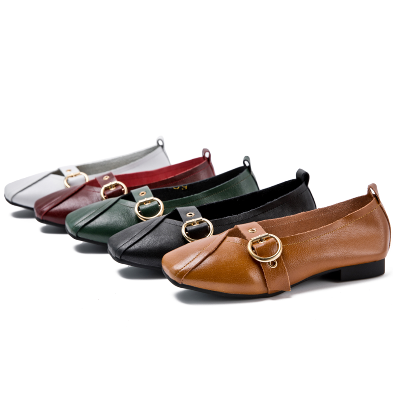 AIYUQI Women Shoes Fashion 2024 New Genuine Leather Ladies Flat Shoes Comfortable Square Buckle Large Size Shoes Women