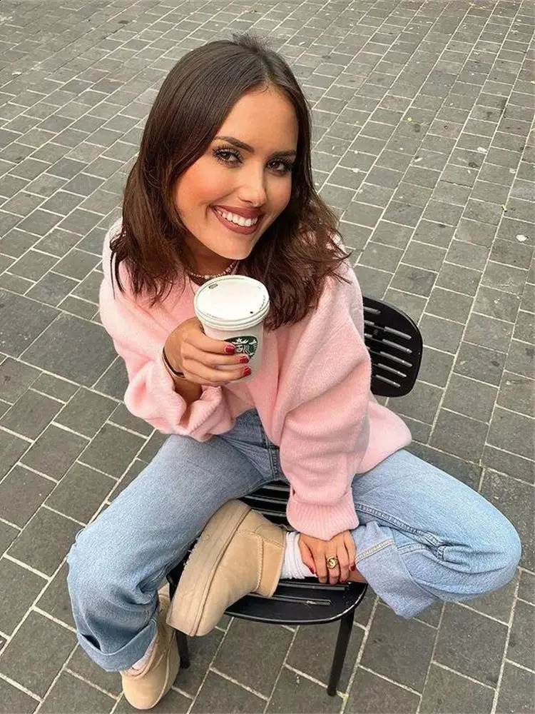 Ladies Solid Loose Sweater Women Tops Knitwear O Neck Casual Streetwear Outerwears Warm Pullover Sweaters Female Clothing 240730