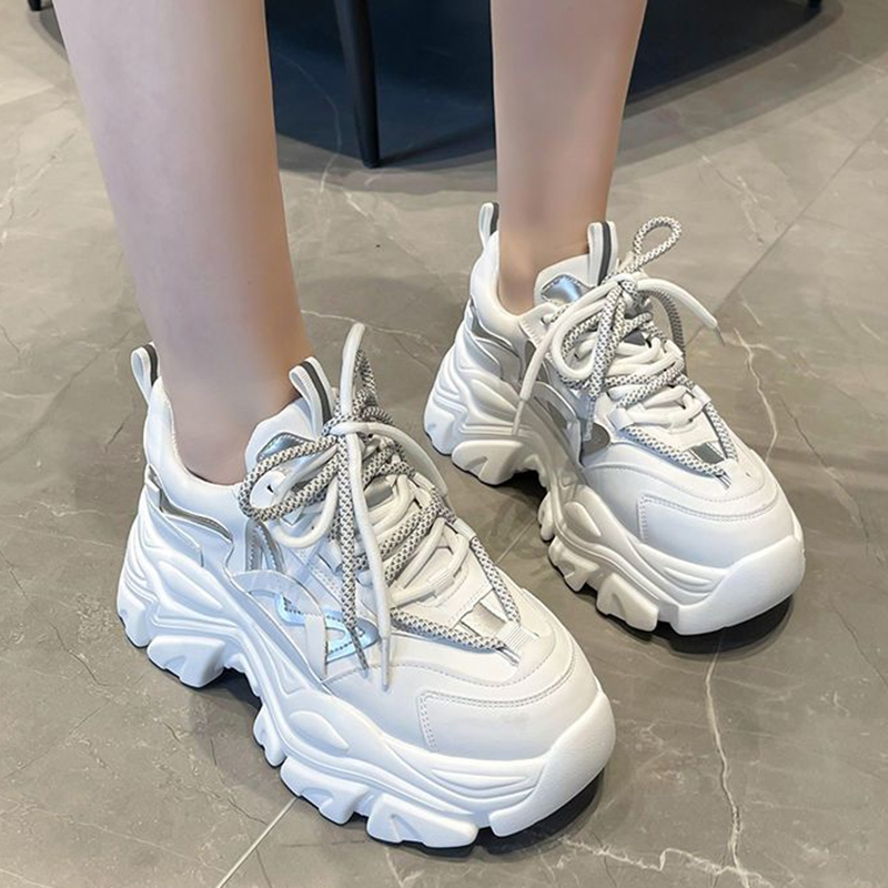 Rimocy 2023 New Spring Women's Chunky Platform Sneakers Lace Up Casual Sports Shoes Woman Fashion Thick Bottom Walking Shoes