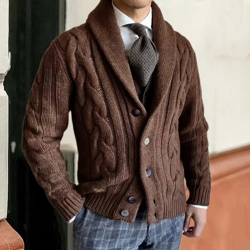 autumn and winter button sweater mens cardigan jacket fashionable jacquard thick solid sweater casual knitted jacket mens clothing 240930