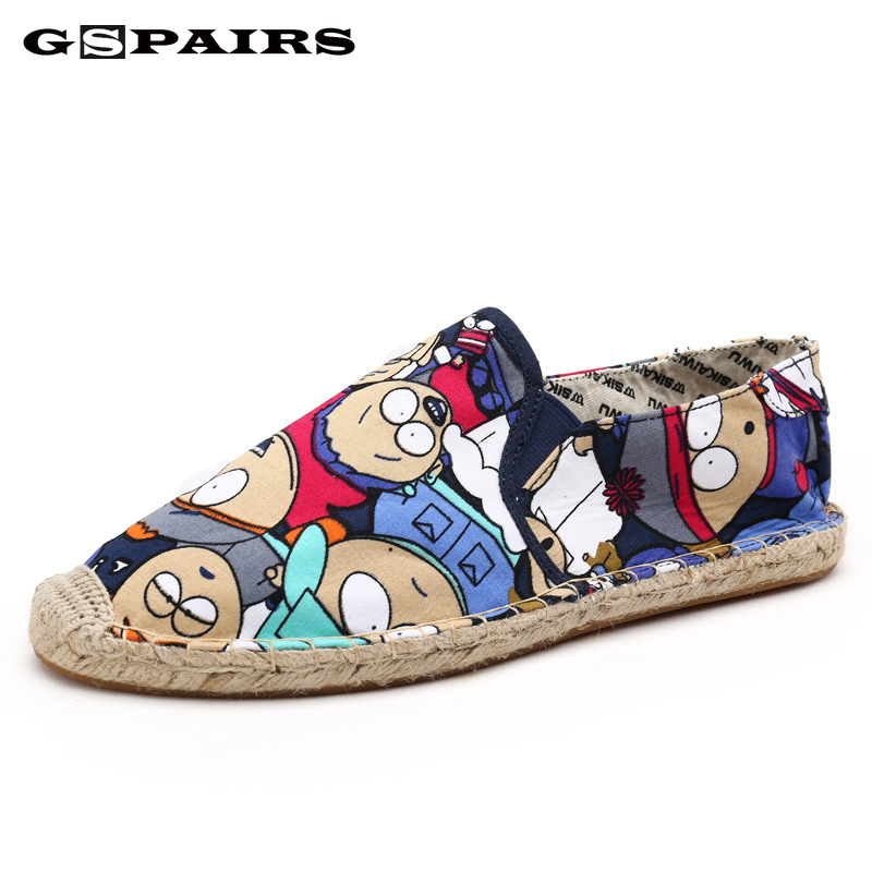 Men Casual Canvas Shoes Flats Heels Cartoon Linen Male Espadrille Fisherman Shoes Boys Flats Plimsolls Loafers Driving designer