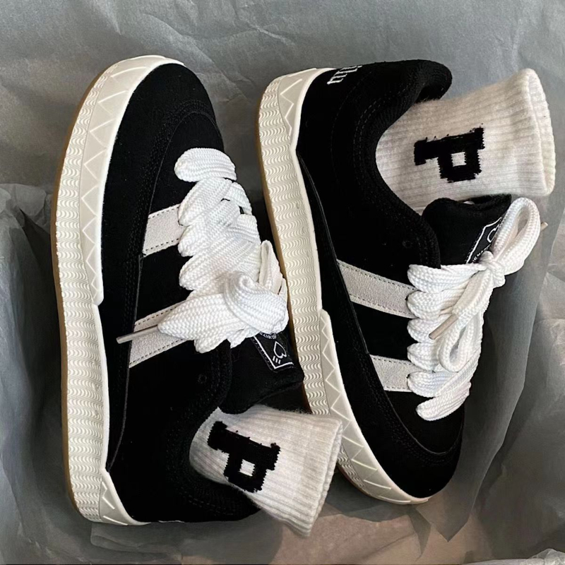 Black Women Designer Woman Vulcanized Sneakers Synthetic Leather Spring Autumn Lace Up Ladies Flats Shoes Man