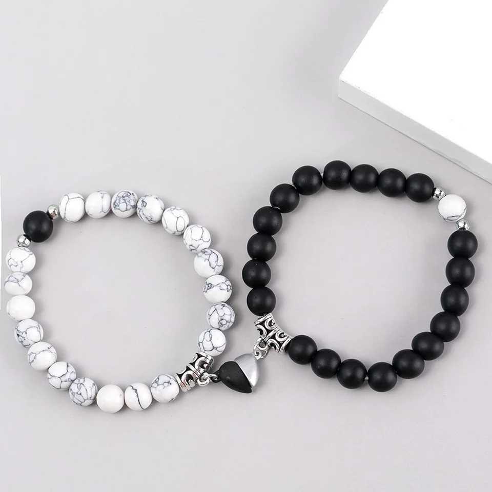 2 pieces/set of bead bracelets used for rs natural stone distance heart magnet couple bracelet friendship fashion jewelry gift W241231
