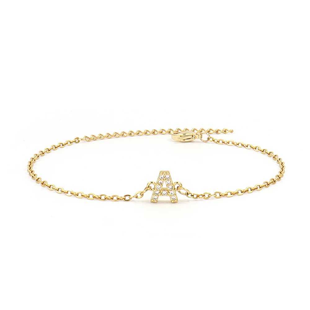 Classic Pave zirconia A-Z letter bracelet for womens fashion 26 initial stainless steel chain charm bracelet for womens jewelry giftsW240730