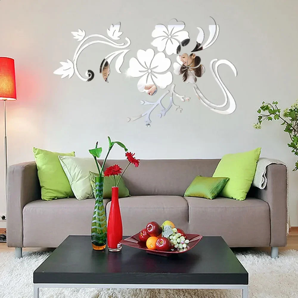 Large 3D Flower Mirror Wall Stickers Acrylic Decorative Wall Stickers Art Murals for Bedroom TV Background Decoration 120x90cm 240730