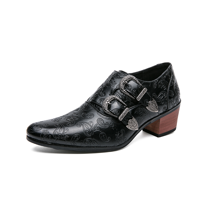 New Big Size Brown Double Buckle Men High Heel Shoes Thick Bottom Printing Black Men Casual Shoes Zapatos Casuales Para Hombres