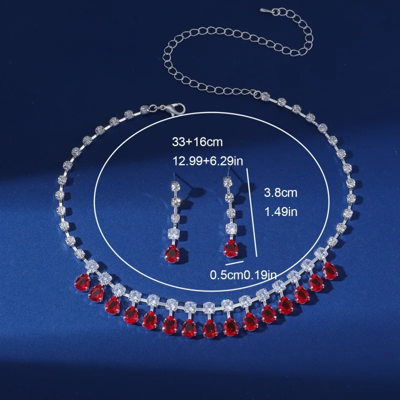 European and American Gothic Girl Bride Set Two Piece Necklace Earrings Super Shining Eye Red Zircon Jewelry Banquet Jewelry 240723