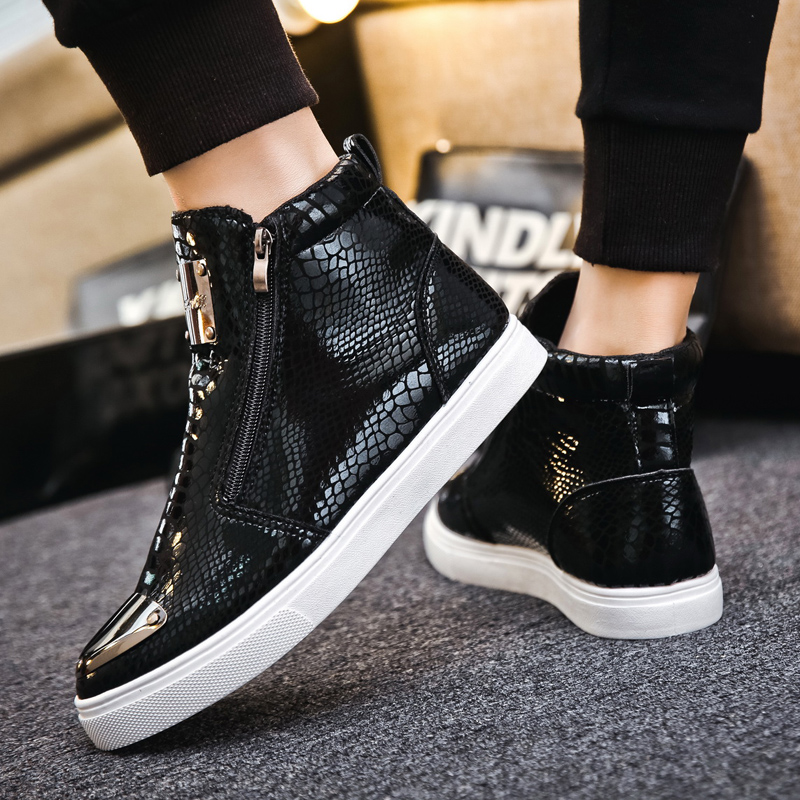 Fashion Silver Crocodile Skateboard Sneakers Men Mirrors Designer Mens Luxury Shoes Streetwear High Top Zip Men's Sports Shoes