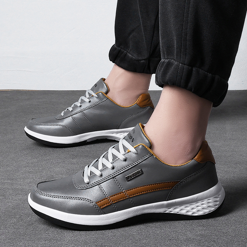 Jogging Men Vulcanized Sneakers Fashion Running Trainers Youth Student Trend Non-slip Footwear PU Leather Waterproof Board Shoes 940e
