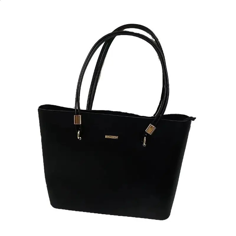 Black PU Tote Bag Womens High Capacity Minimalist Zipper Shoulder Classic Fashion Classroom Handbag 240729