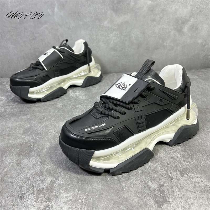 Chunky Sneaker Men Air Cushion Running Shoes Fashion Casual Microfiber Leather Fabric Breathable Height Increased Platform Shoes