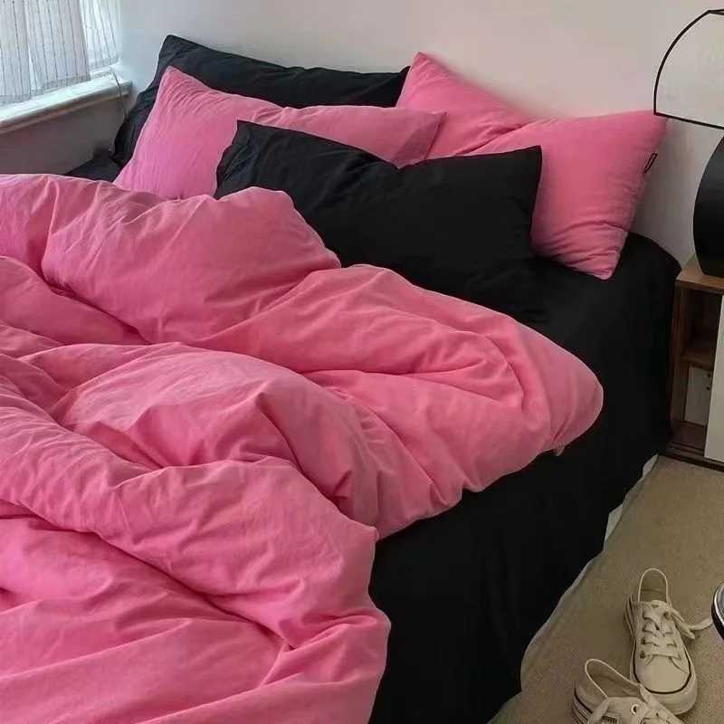 Nordic Princess Pink Bedding Set Girls Boys Single Double Size Flat Sheet Duvet Cover Pillowcase Bed Linens Home Textile Y240730