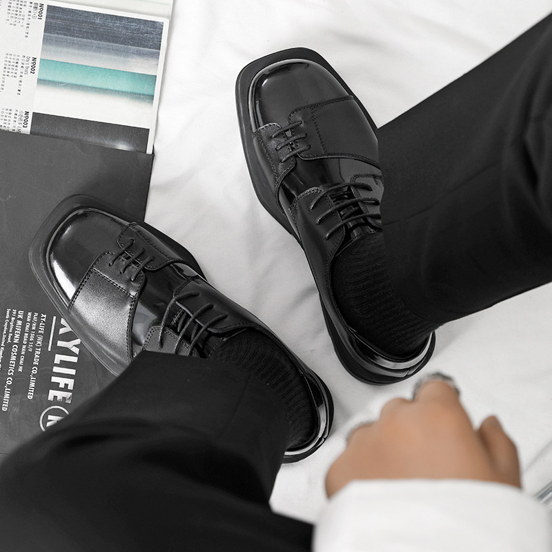 Derby Genuine Leather - Vintage Square Toe Men's Lace Up Wedding Dress Shoes 4