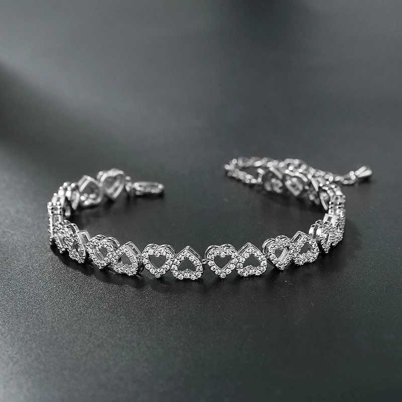 WEIMANJINGDIAN brand gold or silver colored galvanized shiny cubic zirconia heart-shaped bracelet suitable for female girls mothers as a giftW240730