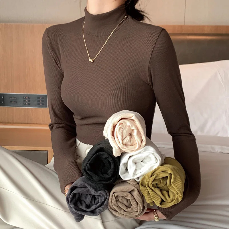Knitted Half Collar Pullover Womens Bottom Sweater Jumping Elegance Korean Fashion Long Sleeve Top 240812