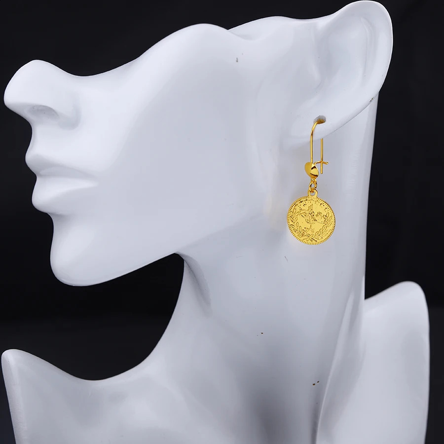 24K Goldlen Round Two Piece Set Womens Jewelry Dubai Ethiopia Europe Dubai USA Middle East Japan and South Korea Bridal 240723