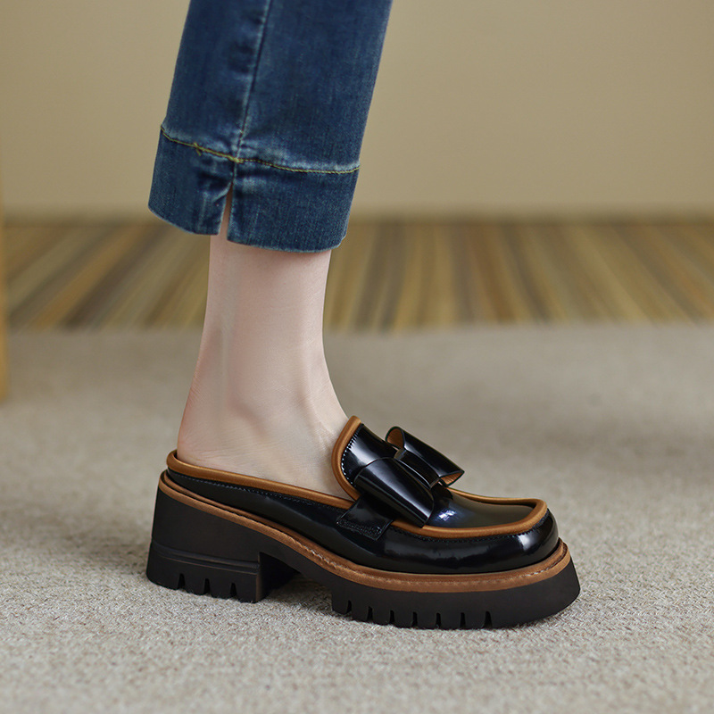 Woman Mules Spring Summer 2022 Fashion Designer Slip-on Square Toe Chunky Shoes Women Loafers Ladies Dress Shoe Zapatos De Mujer