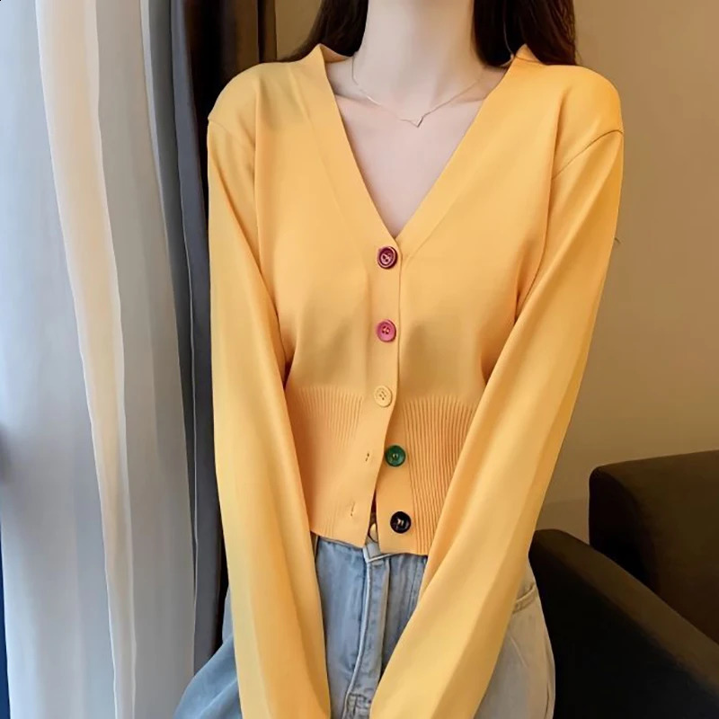 Women Single-breasted V-Neck Cardigan Sweater Long Sleeve Solid Knit Sweater Causal Office Tops For Women Autumn Winter 240730