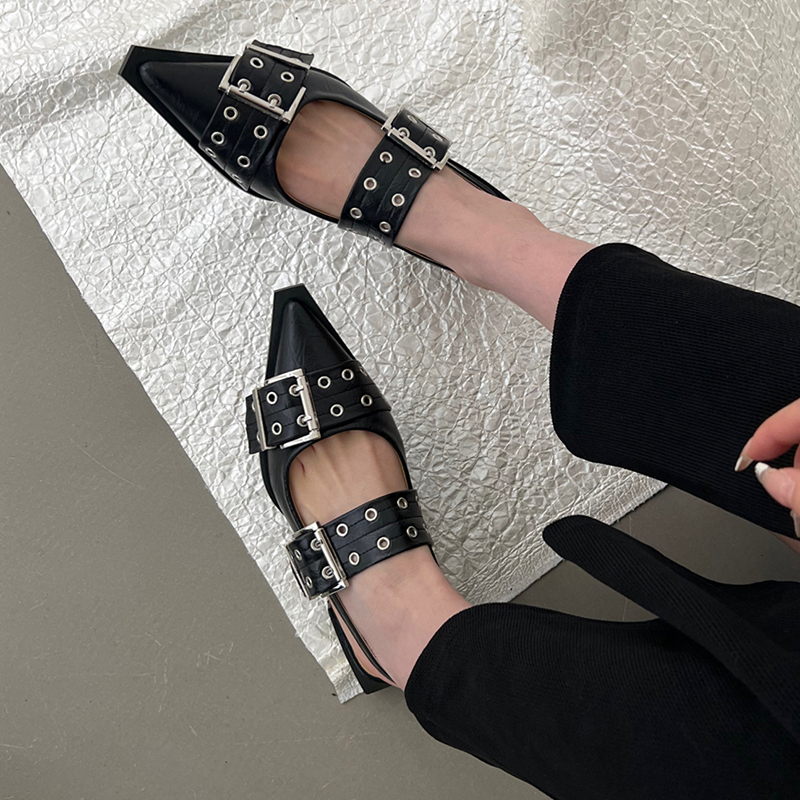 Women Flat With Shoes 2024 Designer Luxury Buckle Fashion Ladies Flats Shoes Slingback Pointed Toe Casual Female Sandals Mules NOXYZ15