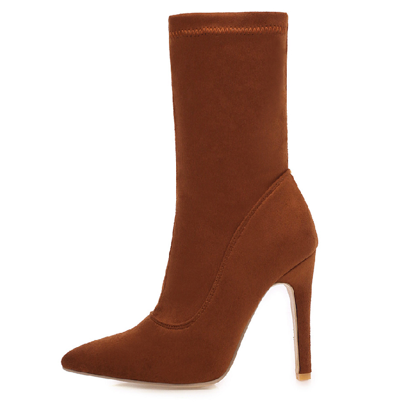 Thigh Slim Soc Stretch ck Blue Red Black High Heels Party Shoes Woman Large Size Fashion Autumn Ankle Boots Female cf23 Bla