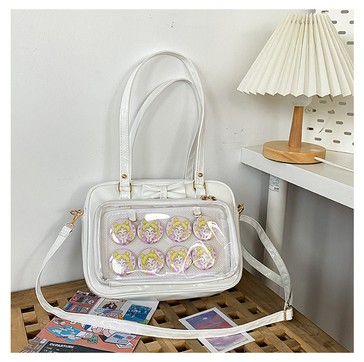 women's hand-held crossbody patent leather soft girl bag, cute bow, transparent one shoulder pain bag H730#28 ddmy 715f