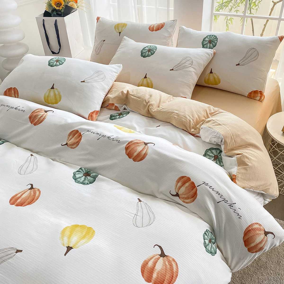 Fall Pumpkin Duvet Cover Set 3 Pieces Autumn Pumpkin Bedding Sets with 2 Pillow Shams Leaves Pine Fall Quilt Cover Set Y240730