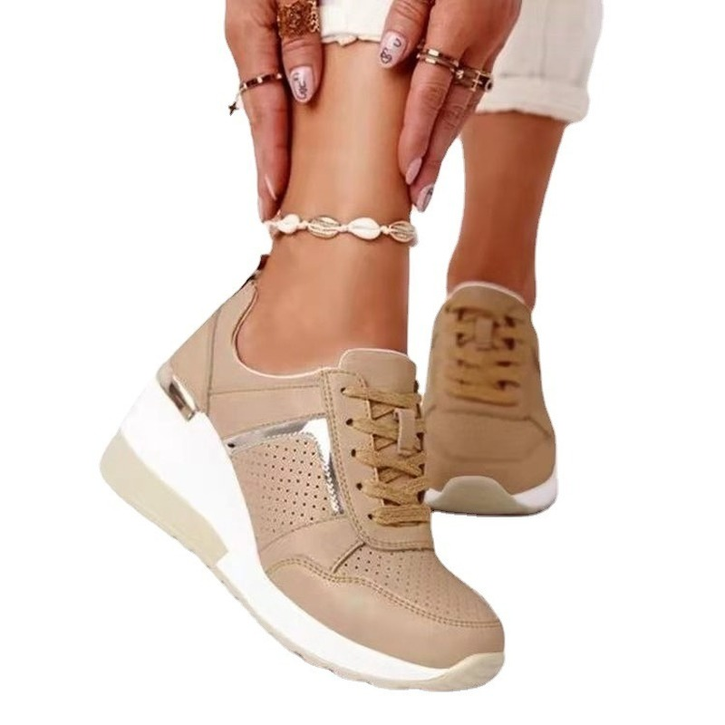 2024 Women's Lace-Up Wedge Platform Sneakers - Breathable Non-Slip Casual Sports Shoes for Women, Plus Size Available