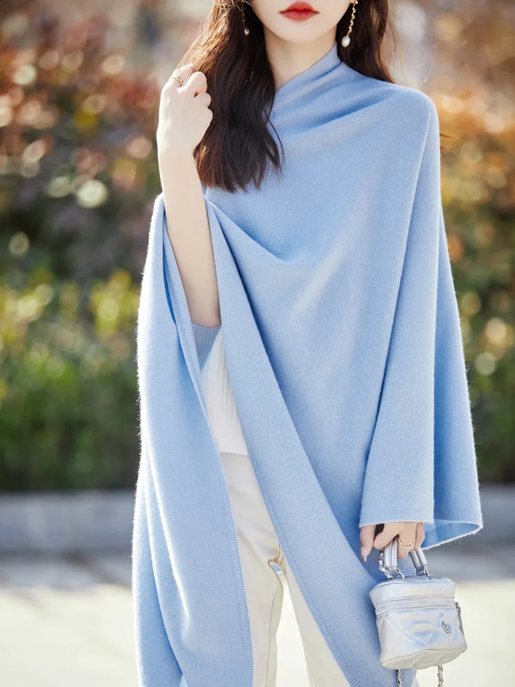 Spring 100% Merino Wool Pullover For Women Soft Solid Cashmere Knitwear Shawl Scarf Female Korean Sweater Grace Tops 240730