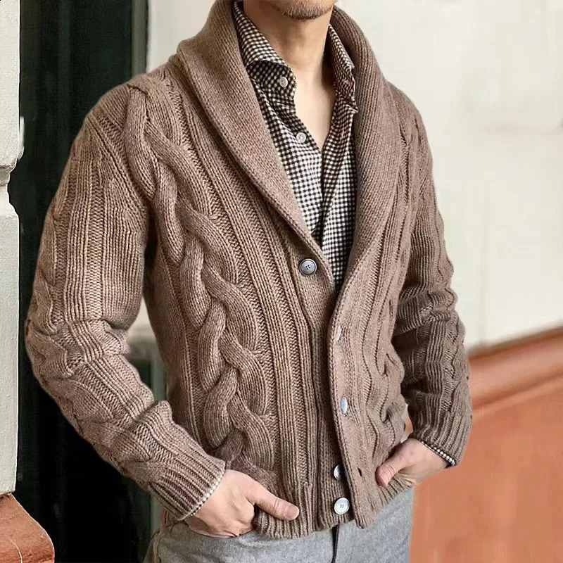 autumn and winter button sweater mens cardigan jacket fashionable jacquard thick solid sweater casual knitted jacket mens clothing 240930