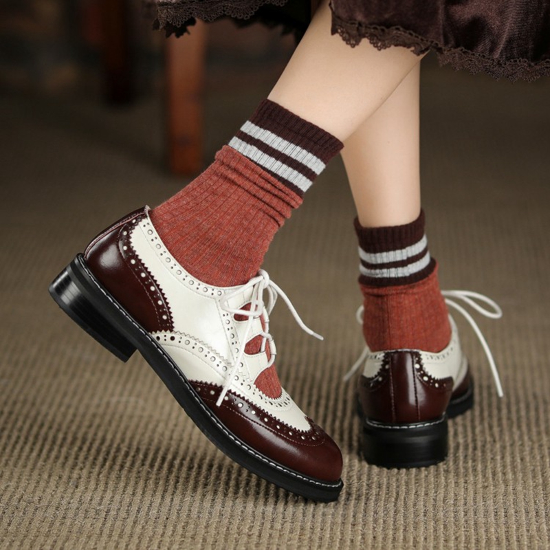 Split Oxford leather for Spring/Autumn Loafers Summer Brogues Vintage Lace-up Shoes Women Pumps d979