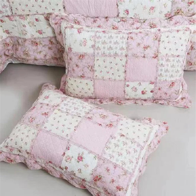 100% Cotton Patchwork Pillow Cover Home Decorative Pillow case Pink Floral Cushion Cover Vintage Shabby Chic Quilted Pillow Sham 240730