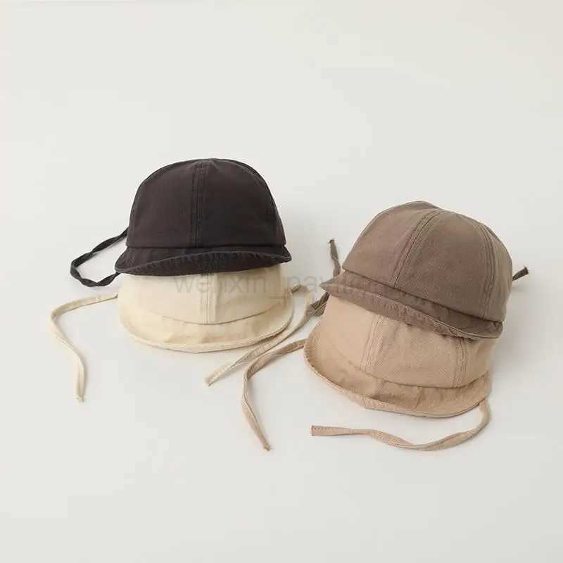 Summer Baby Sun Hat Korean Solid Color Infant Baseball Cap Outdoor Adjustable Drstring Lace-up Kids Bucket HatsXJ240730