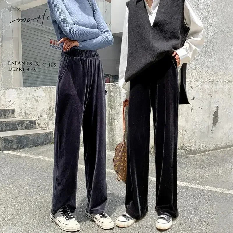 Casual Women Pants Velvet Pants Autumn Long Straight Wide Soft Leg Trousers Elastic Waist Female Sweat Pants Women 240730