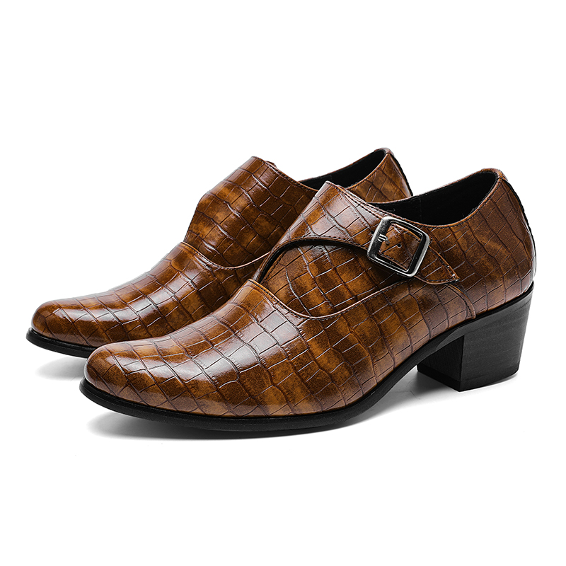 New Elevator Shoes for Men Heel Shoes Formal Leather Brown Men Loafers Dress Shoes Fashion Crocodile Mens Heightening Shoes