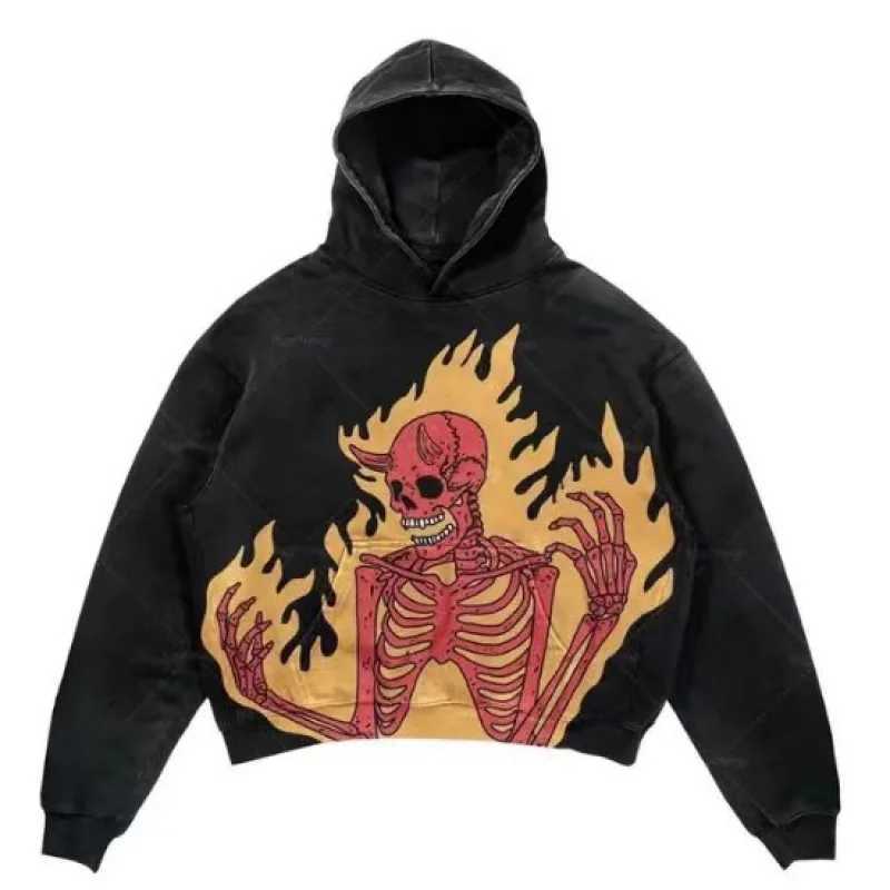 2024 Coats Streetwear Gothic Casual Alphabet Blast Print Pattern Men Clothing Skull Fashion Hoodie Men Harajuku Retro Y2K HoodieM240730