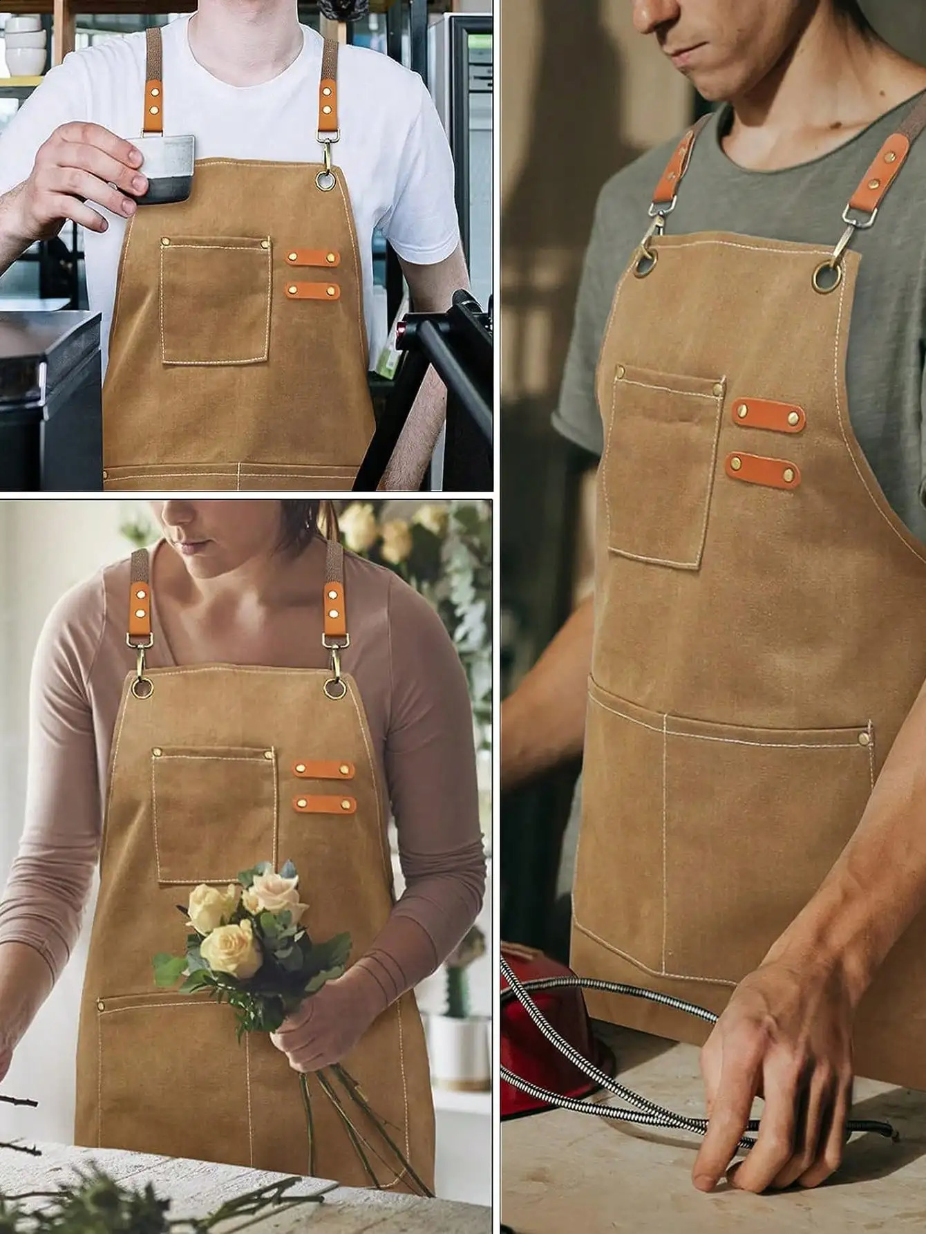 Leeseph Chef Apron Canvas Cross Back Apron with Pockets for Women and Men Adjustable Strap and Large Pockets Apron Kitchen Cook 240730