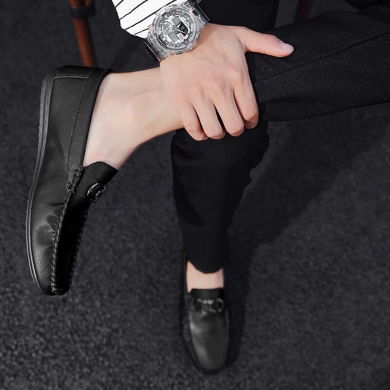 2024s 2023 Autumn New Men's Bean Shoes Casual Single Shoes One Step Lazy Shoes Bean Shoes Men's Leather Shoes Foot Strength