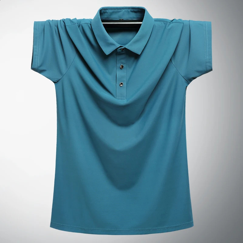 Plus size 9XL 8XL mens summer highquality short sleeved ice silk solid color business casual polo shirt 240829