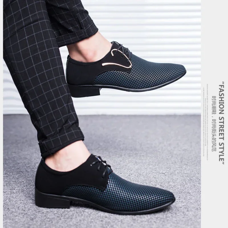 Mens Men's Concise Business Dress Pointy Plaid Black Formal Wedding Shoes New Working atos Para Hombres