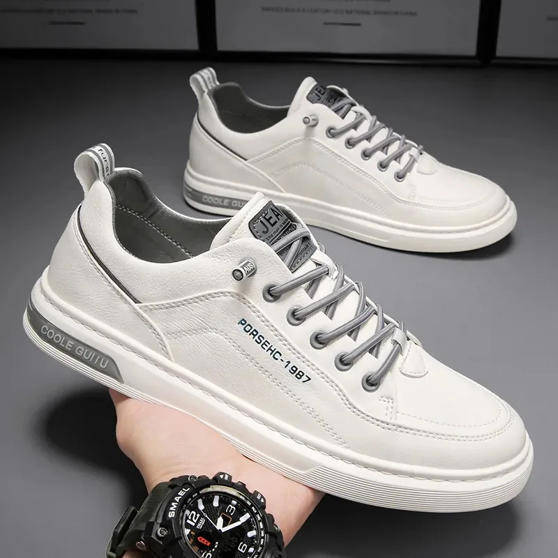 Men's Casual Shoes Men's Casual Leather Shoes Trendy All-match Sports White Comfortable Flat Slip-on Men's 2024