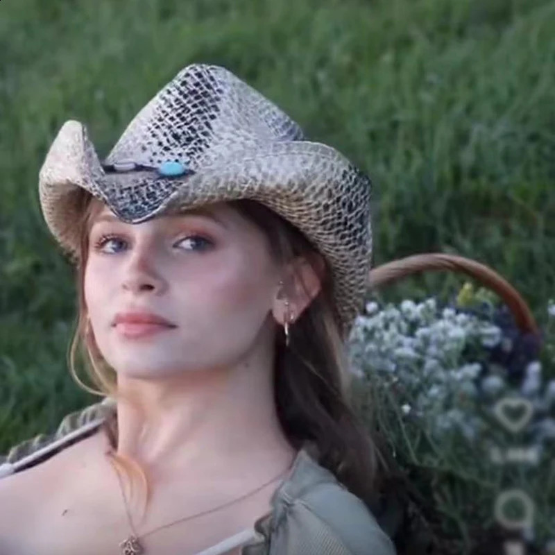 Summer Hand-woven Grass Painting Western Straw Cowboy Hat Women Men Outdoor Sun Protection Cowgirl Top Hat Sombreros De Mujer 240718