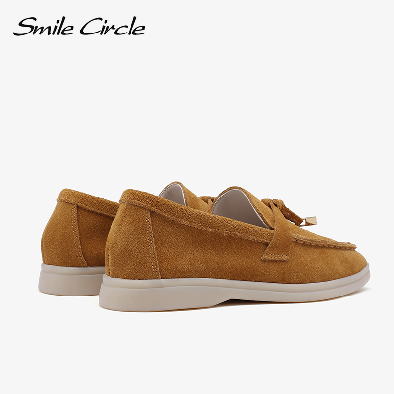 Smile Circle/cow-suede loafers Women Slip-On flats shoes Genuine Leather Ballets Flats Shoes for women Moccasins big size 36-42