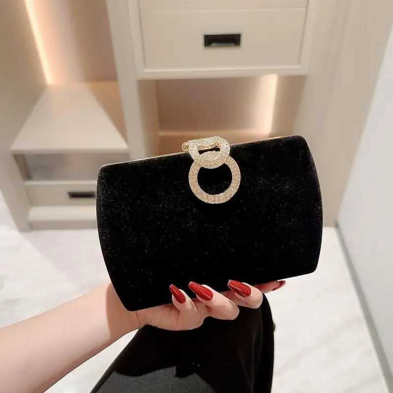 Black Square Clutch Bags Design Women Clutches 2024 New Diamonds Velvet Evening Bags Party Wedding Handbags Purse Shoulder BagsXJ240730