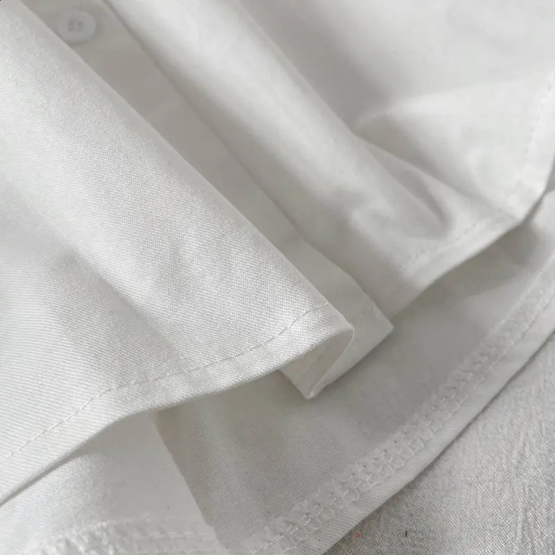 Puff Sleeve Shirt White Turn Down Collar Preppy Style Chic Female Tops Korean Fashion All Match Simple Summer Blouse y240821