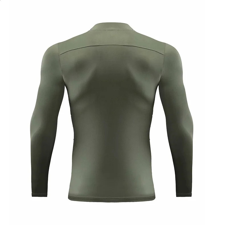 Mens long sleeved compression Tshirt running fitness training quick drying high neck sports top 240827