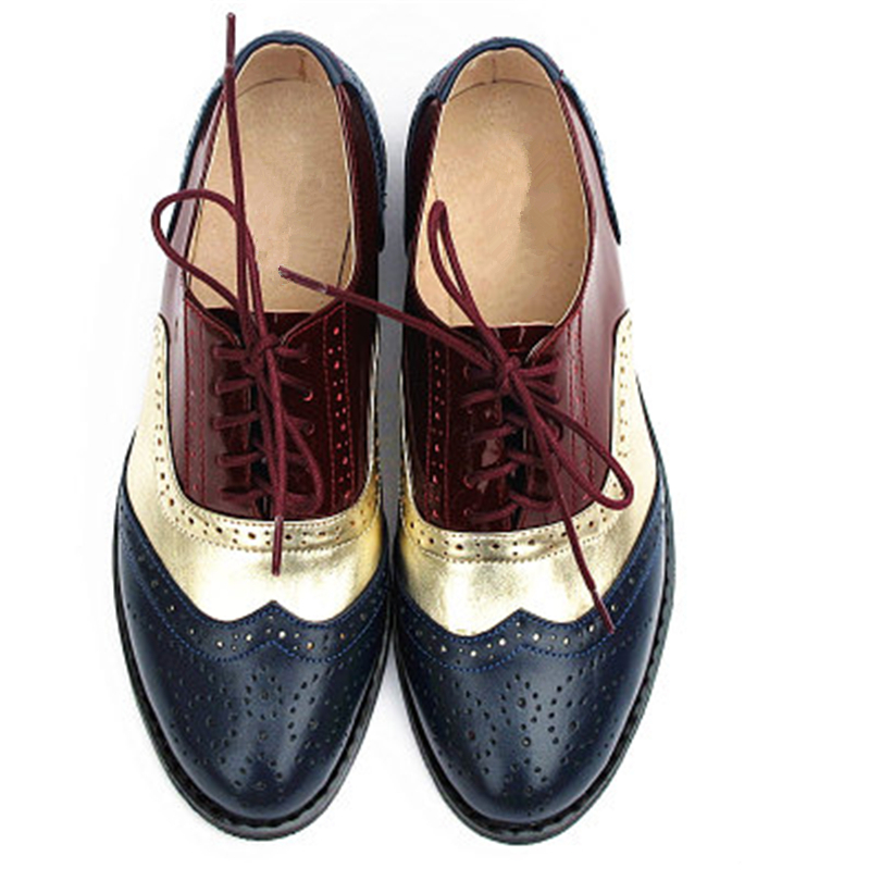 Women's Flats Oxford Shoes Woman Genuine Leather Sneakers Ladies Brogues Vintage Casual Oxfords Shoes For Women Footwear